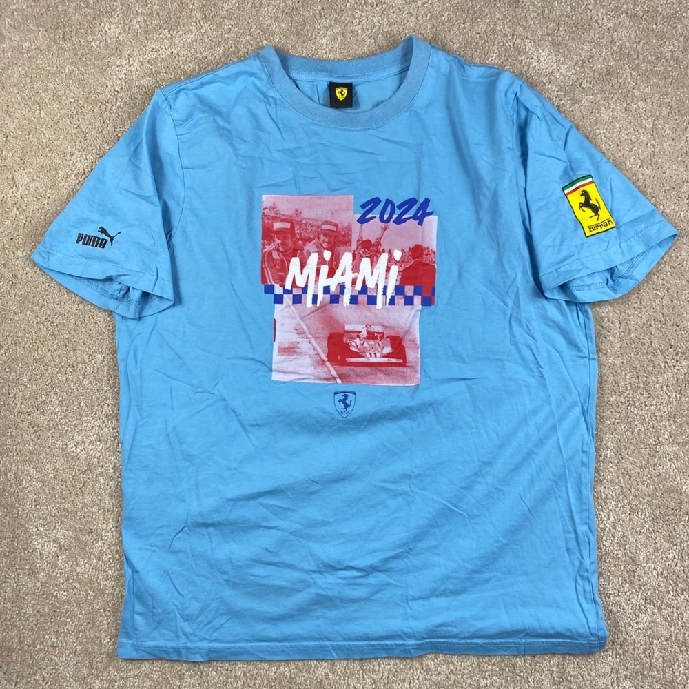 Puma Scuderia Ferrari 2024 Miami Grand Prix Graphic T-Shirt Mens Large Blue
